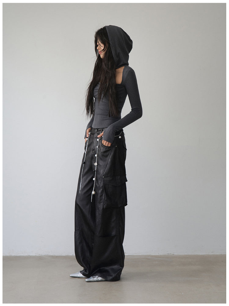 Hooded Hollow-out Long-sleeved T-shirt