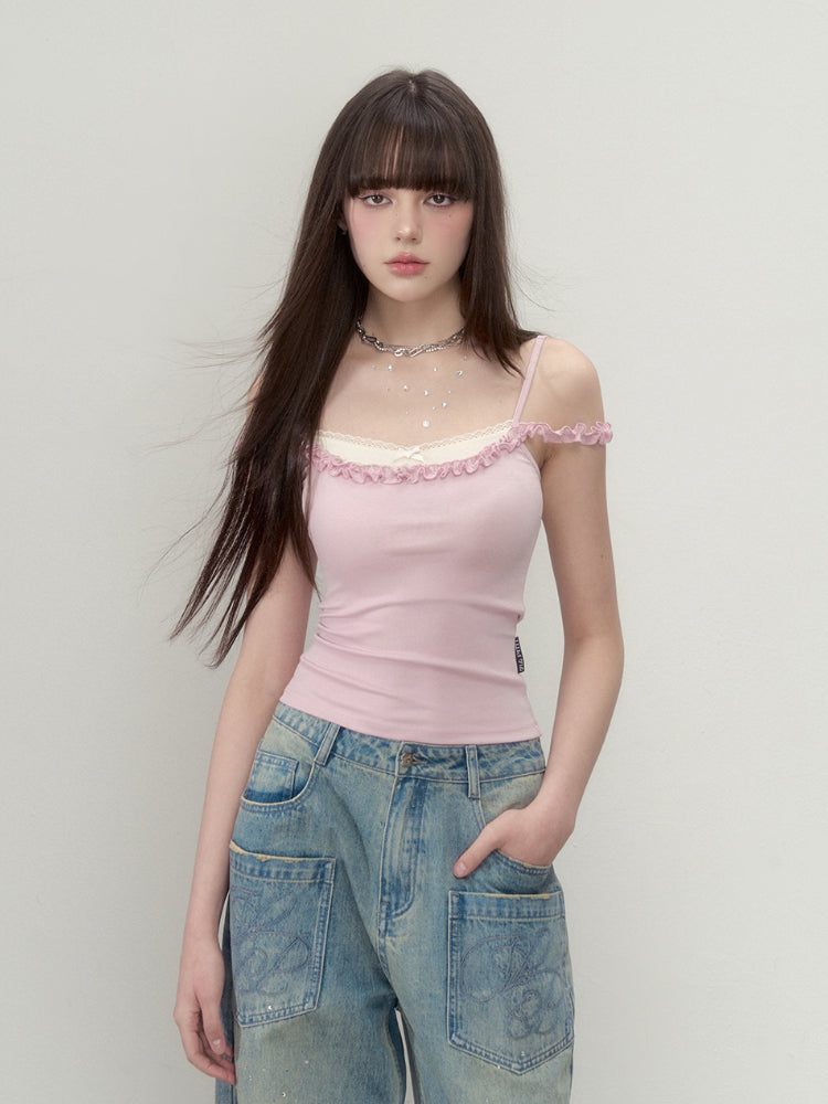 Pleated Faux Two-Piece Color-Block Vest