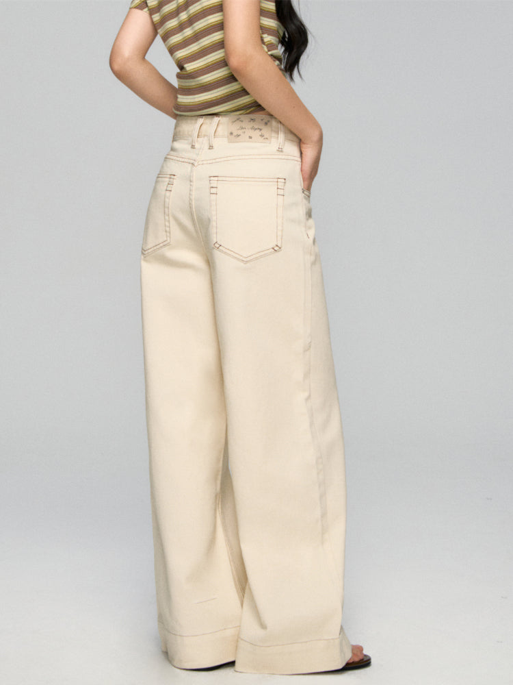 High-Waist Loose Straight - Leg Rope Jeans