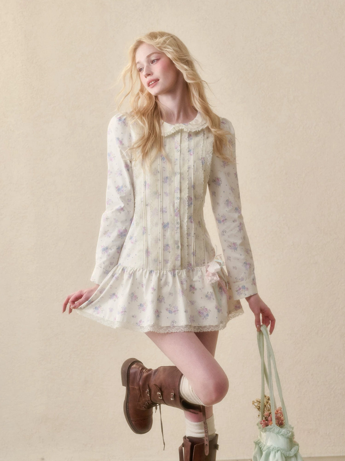 Vintage Floral Waist Mini Dress