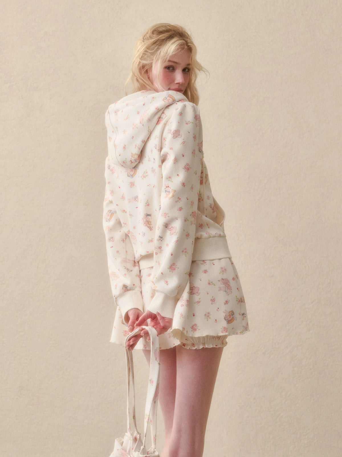 Bunny Print Hoodie Skort Set
