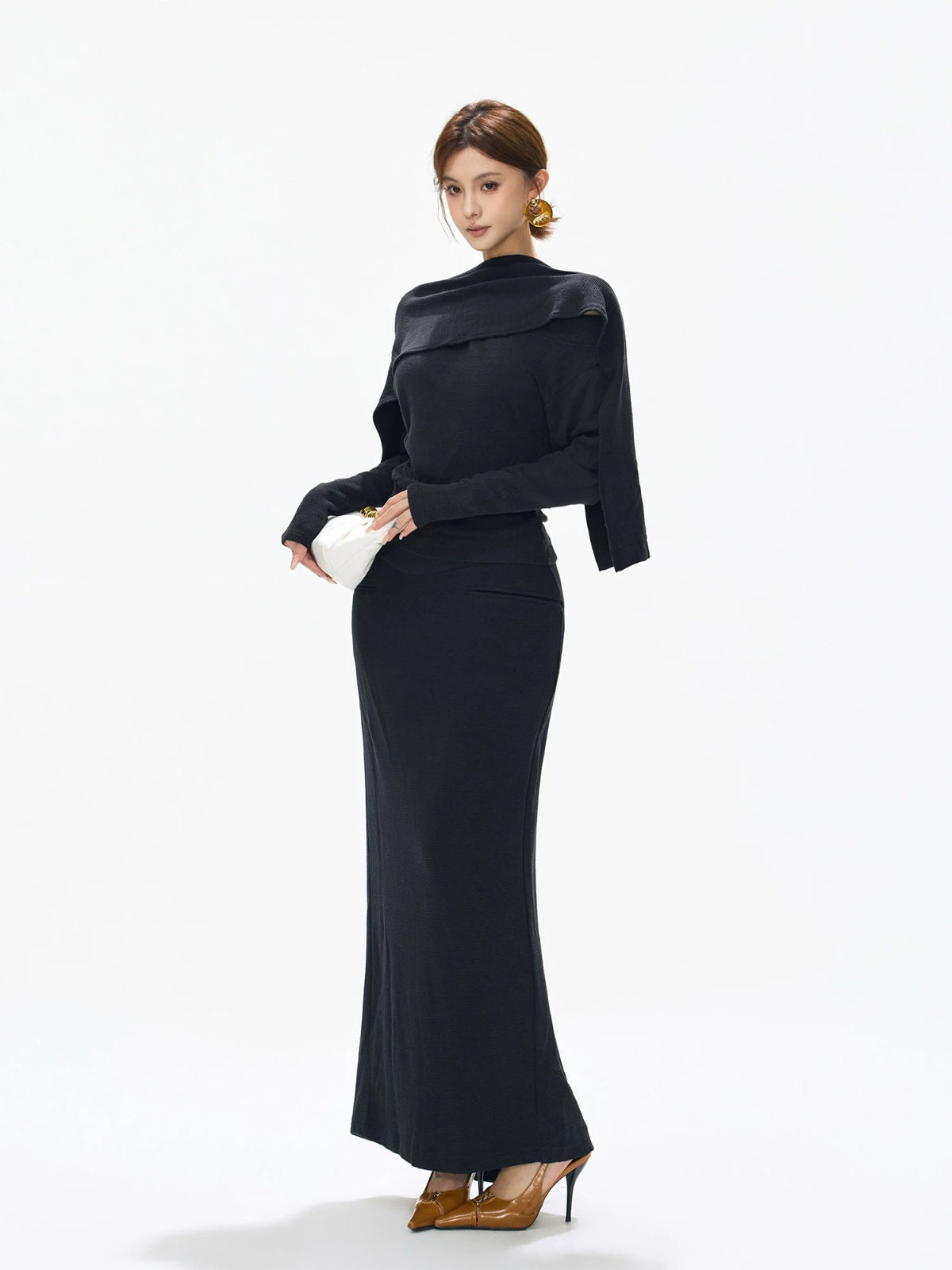 Detachable Shawl Knit Skirt Set