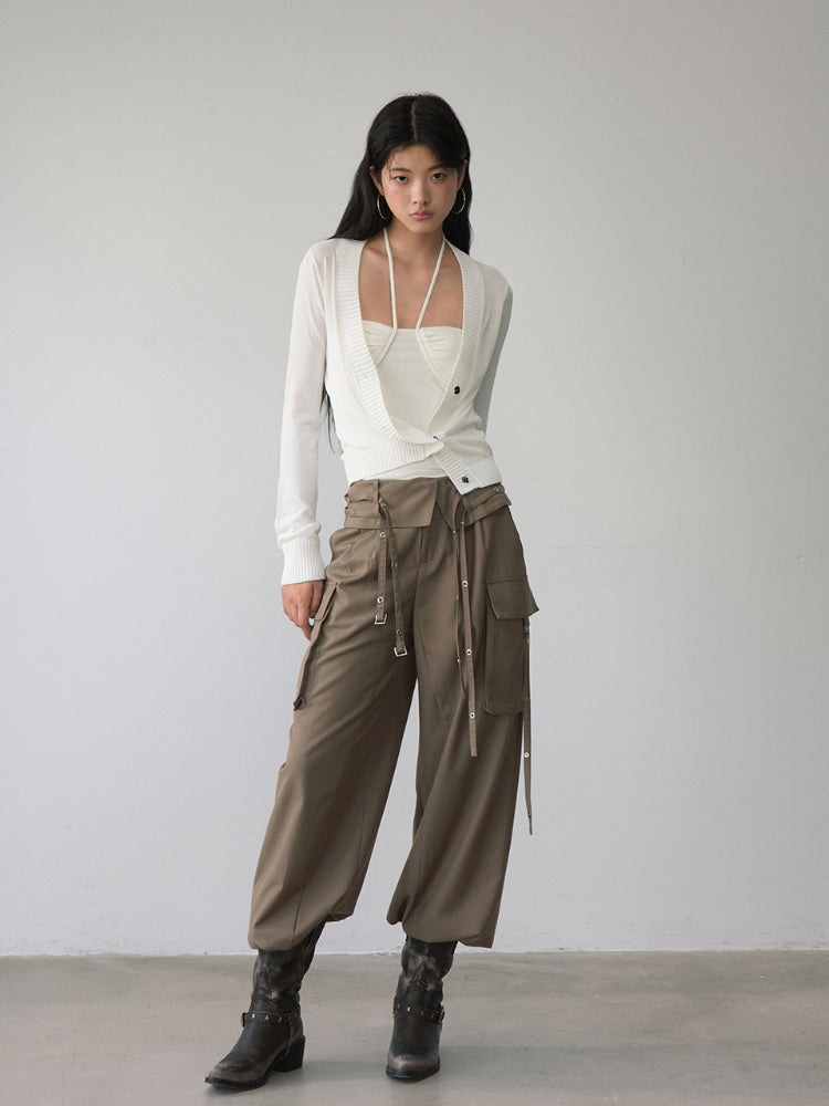 White Single-breasted Knitted Cardigan