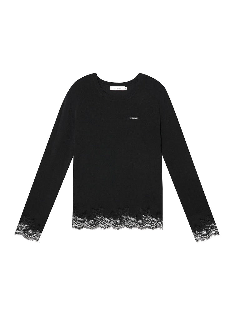 Lace Panel Long-Sleeve Top