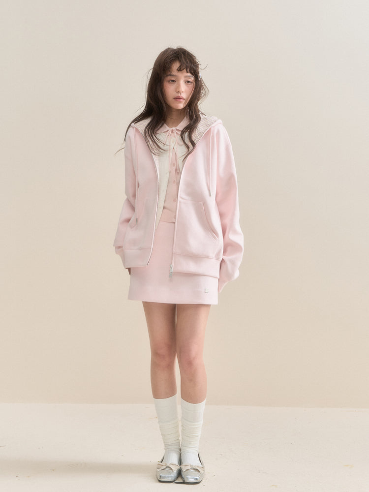 Pink Checkered Little Angel Hoodie & Skirt Set