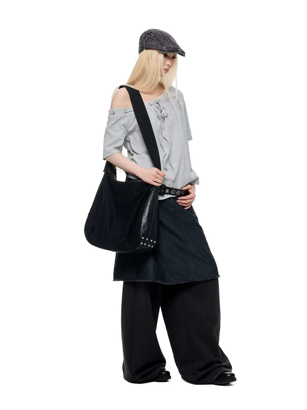 Off Shoulder Drawstring Loose T-Shirt