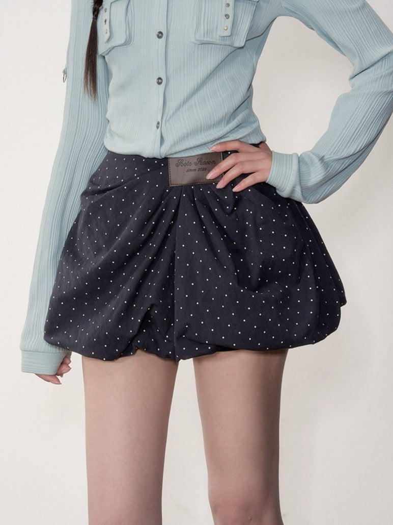 Khaki & Navy Blue Pleated A-Line Skirt