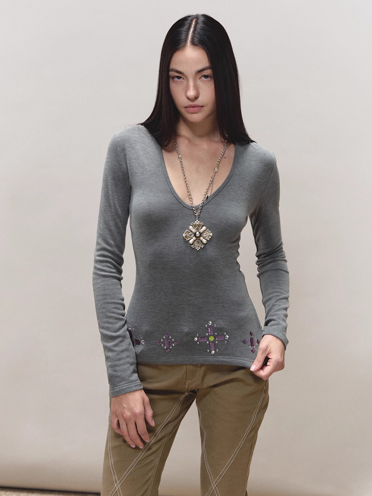 Gem-Detail Two-Piece Knit Set