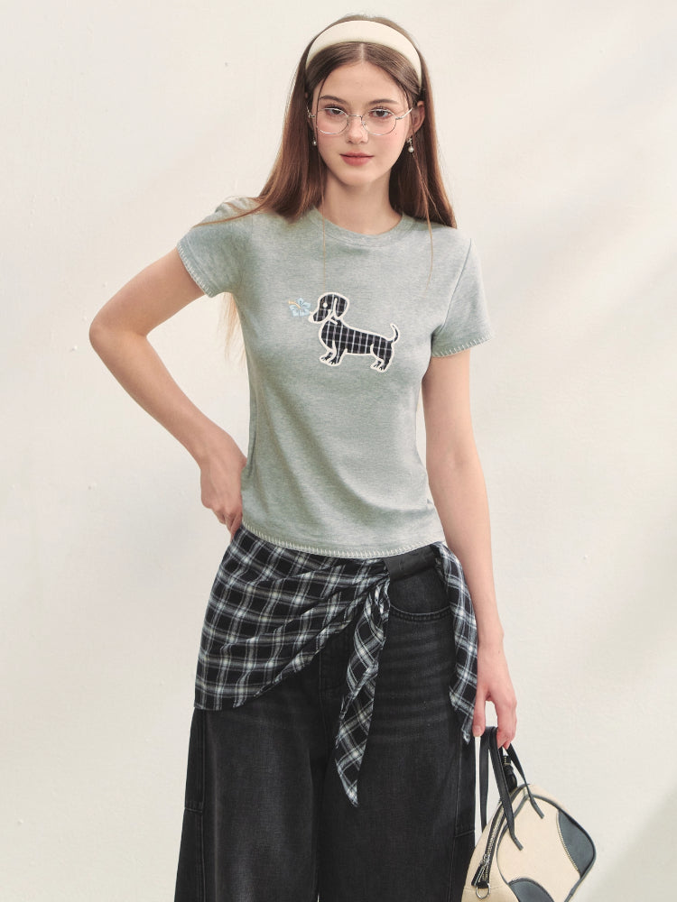 Print Dog Embroidered Tee