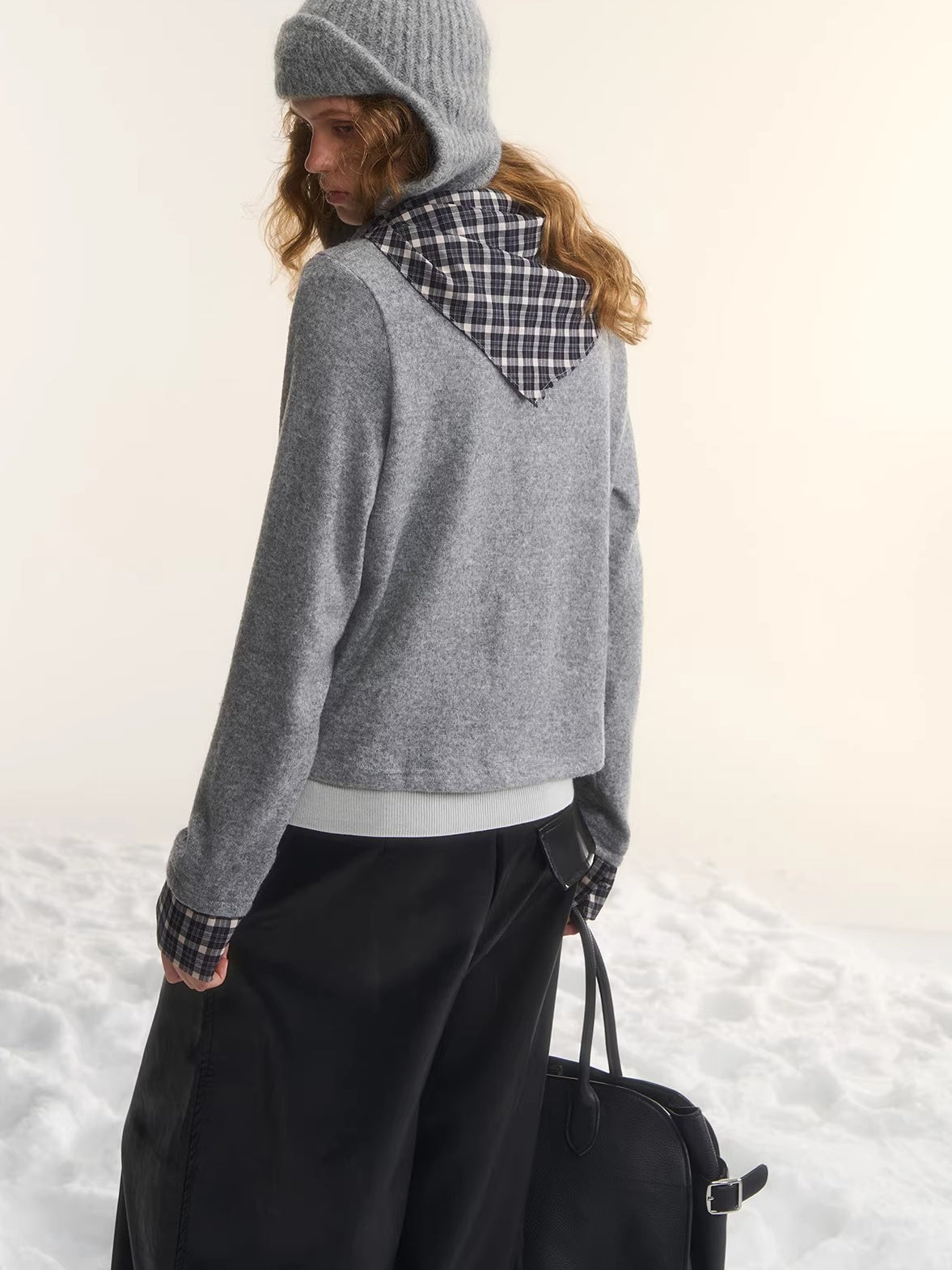 Wool Blend Plaid Tie Cardigan