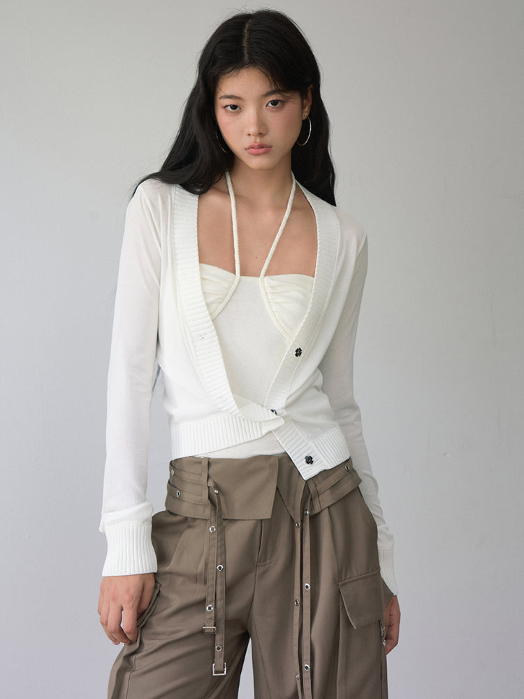 Pleated Rope-Hanging Fitted Bandeau