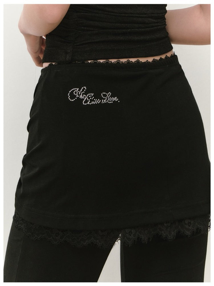 Lace-Trimmed Tie-Waist Lyocell Trousers