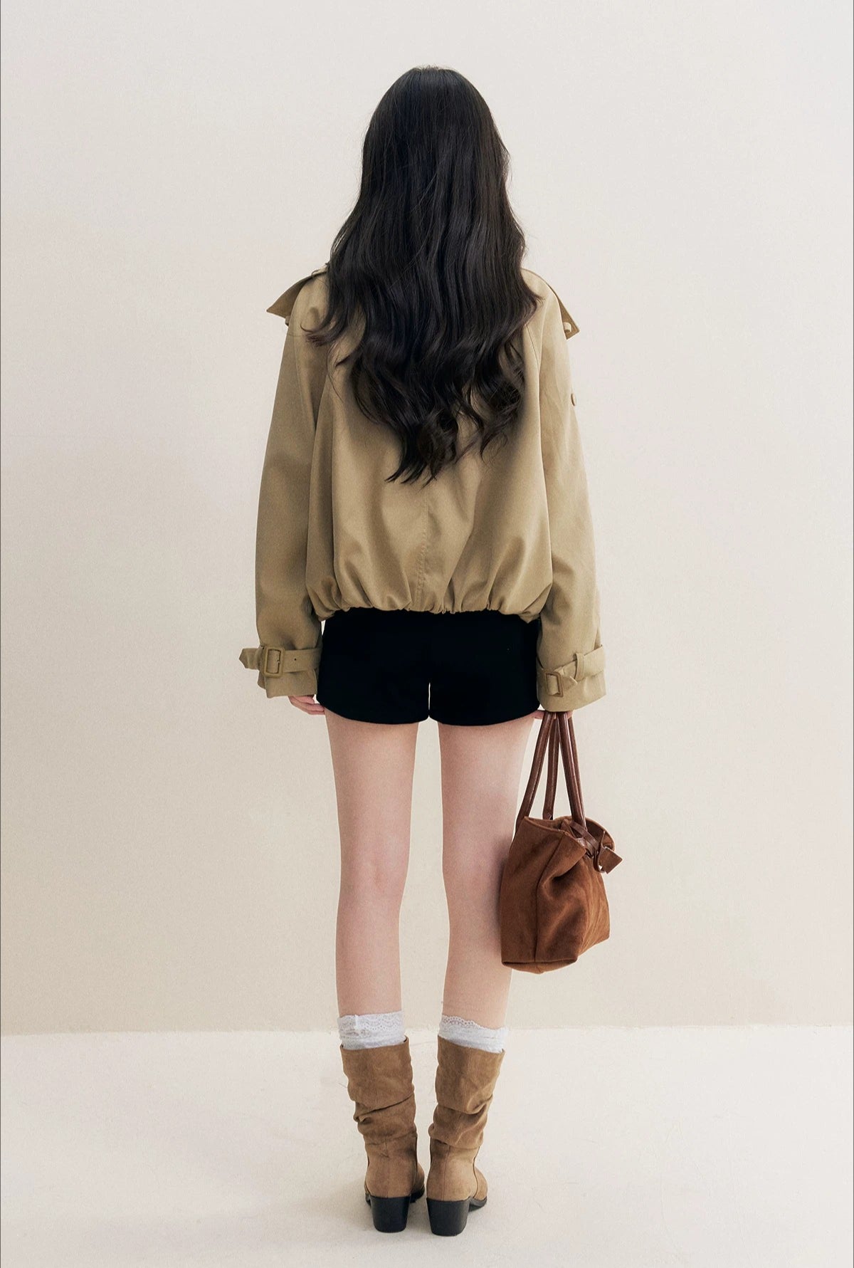 Khaki Cropped Trench Jacket
