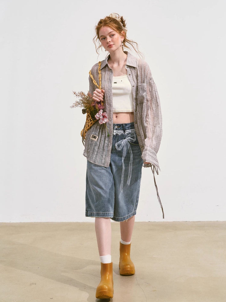 Plaid Sheer Mesh Shirt Jacket