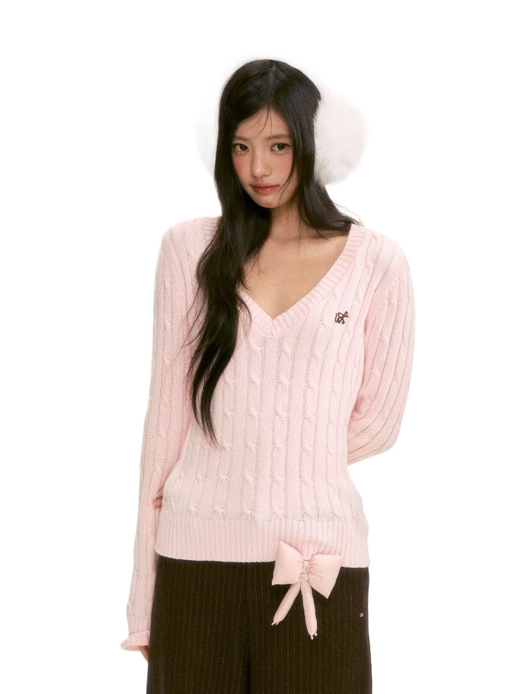 Pink V-Neck Knit Top