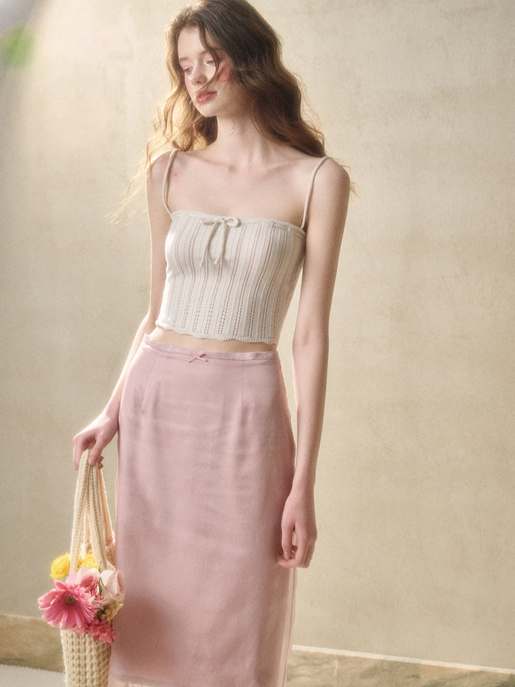 Embroidered Wool Hollow Cardigan & Tank Top Set