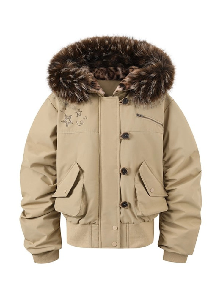 Faux Fur Aviator Down Jacket
