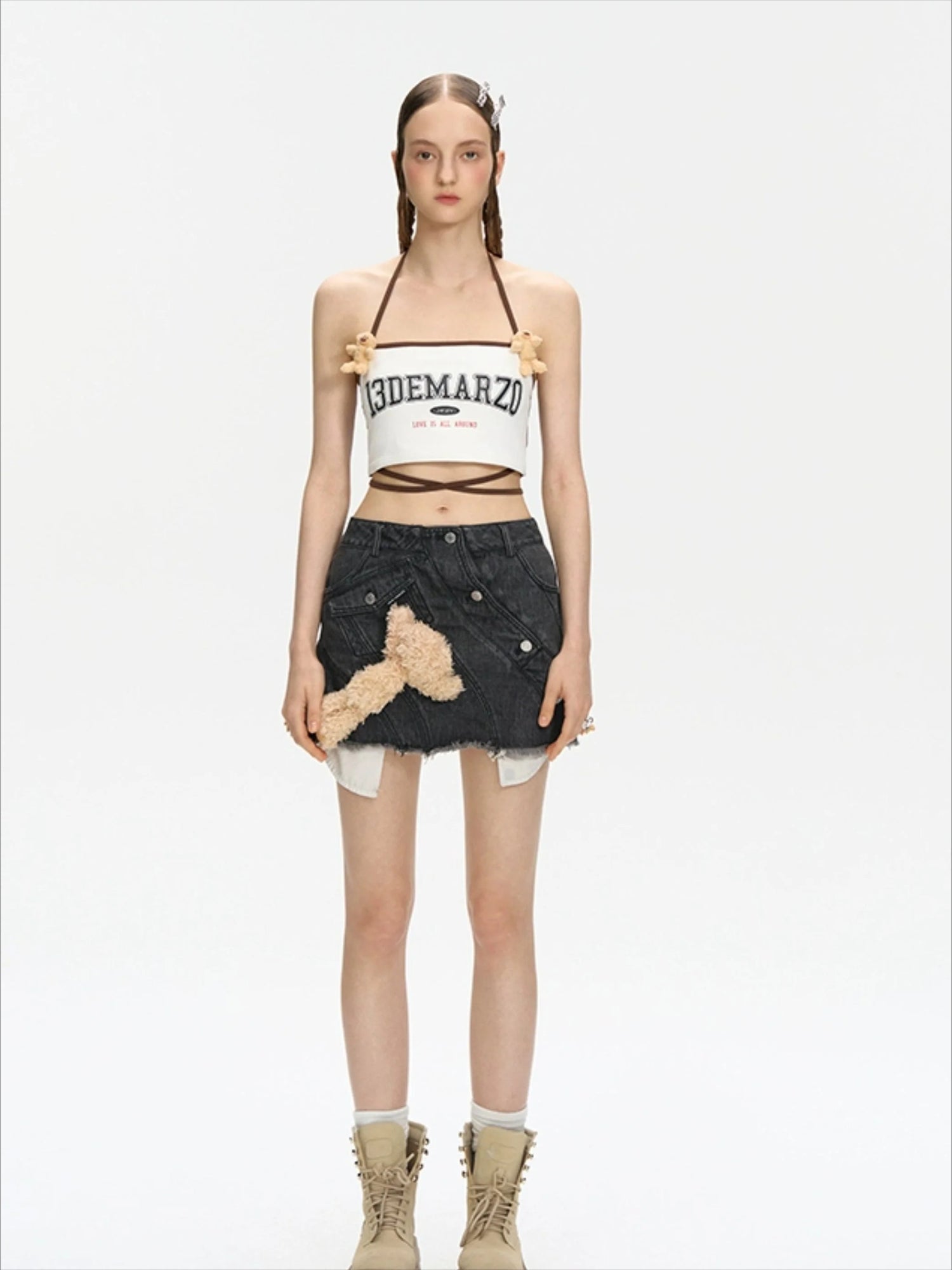 Bear Curved Denim Skirt