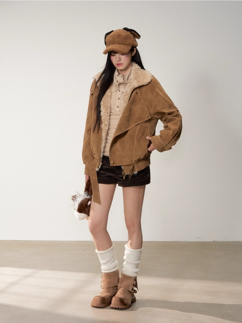 Retro Suede Shearling Moto Jacket