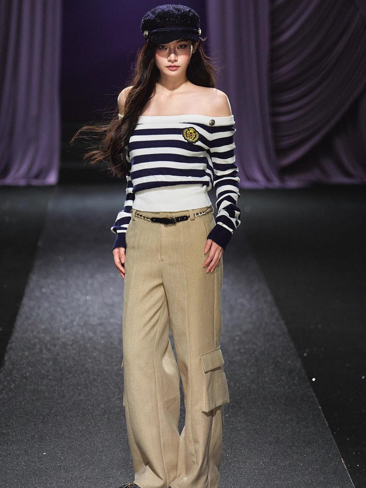 Off-Shoulder Sailor Stripe Sweater