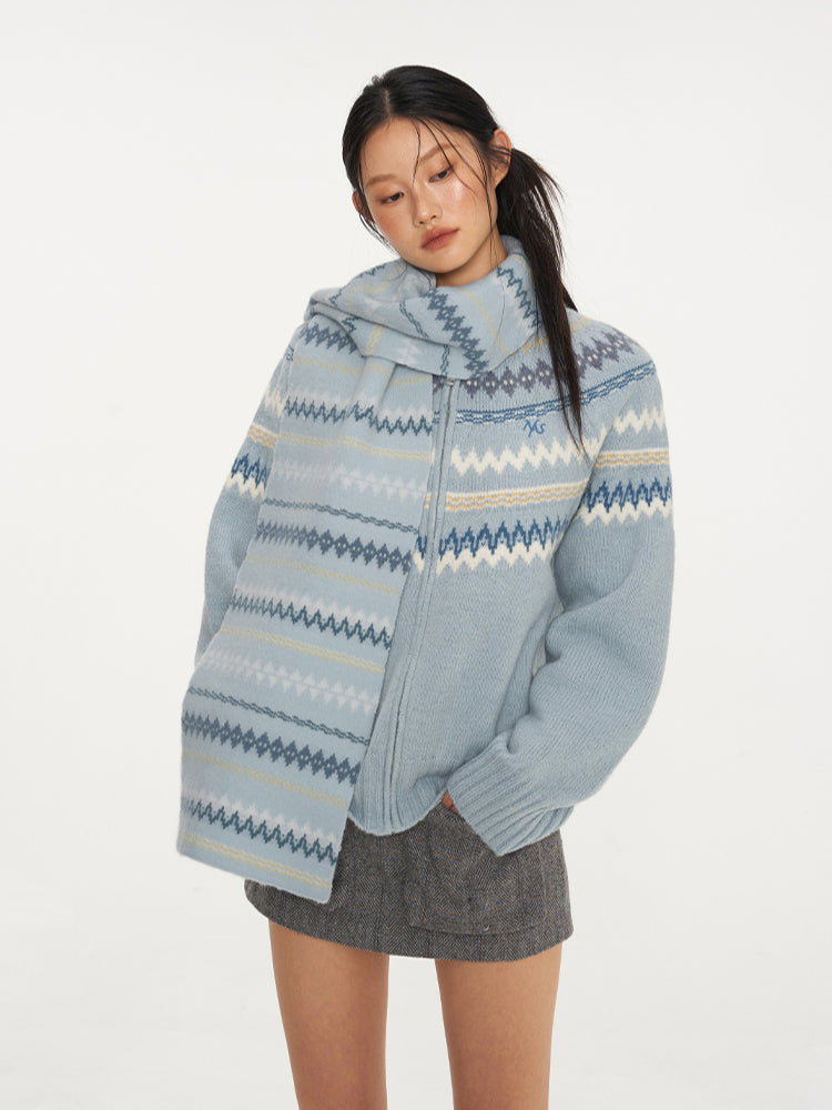 Blue & Black Fair Isle Scarf