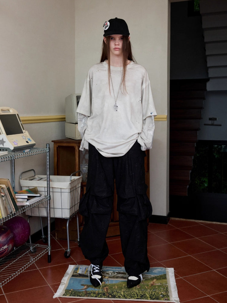 Jacquard Embroidered Multi-pocket Cargo Pants