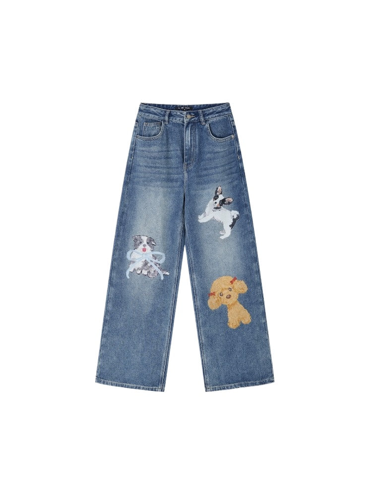 Blue Pet-Inspired Wide-Leg Jeans