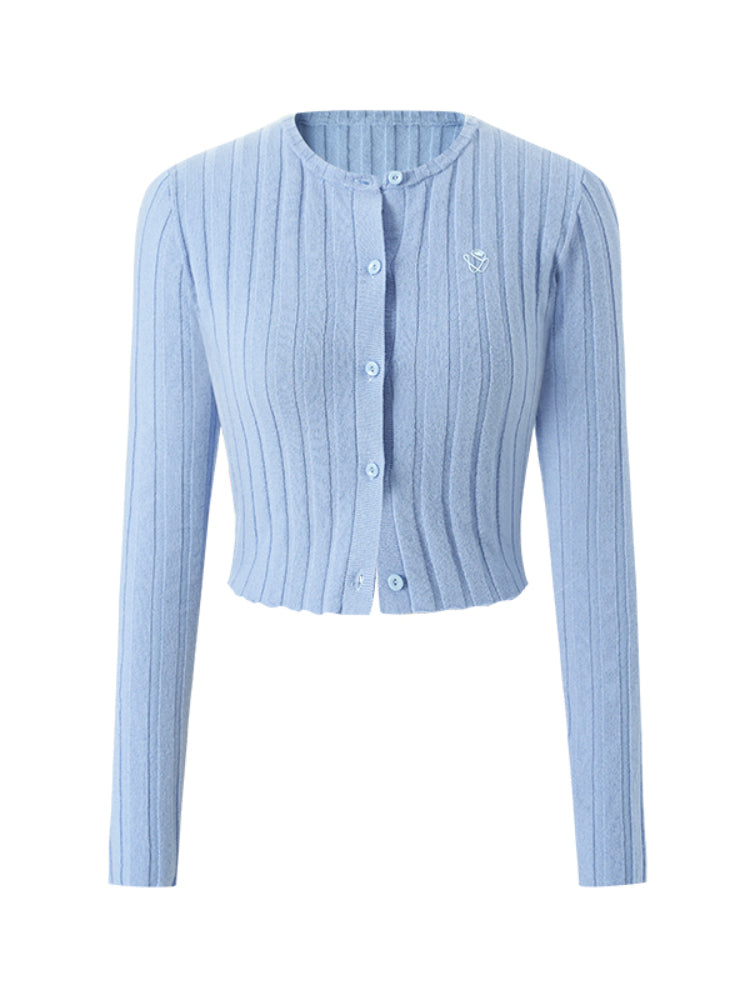 Crew-neck Long-sleeve Knitted Cardigan