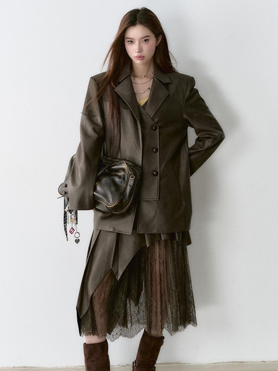 Structured Laced Leather Blazer