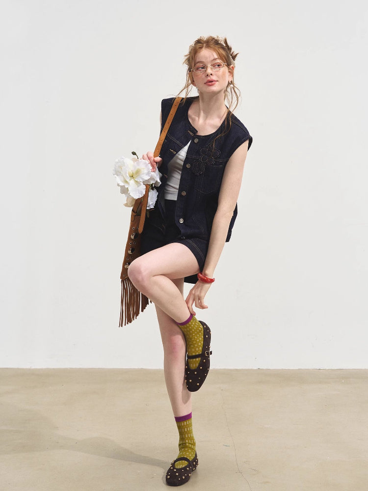 Layered Relaxed Denim Vest & Skirt Set