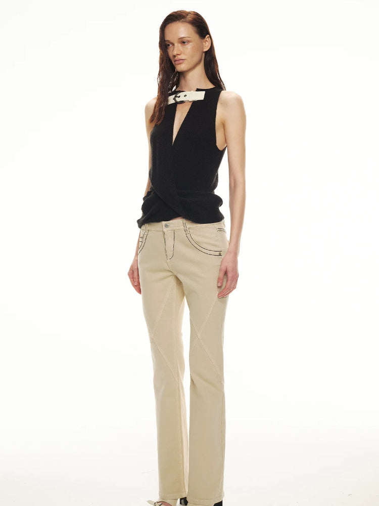 Leather Buckle V-Neck Vest