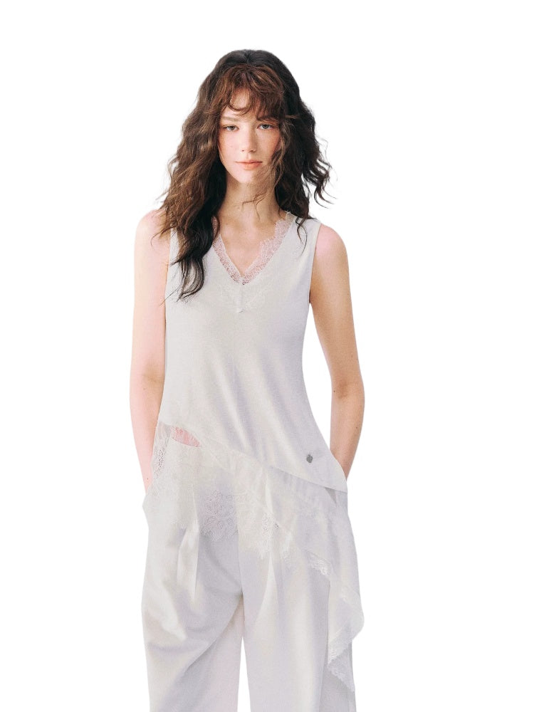 Irregular Lace V-Neck Top