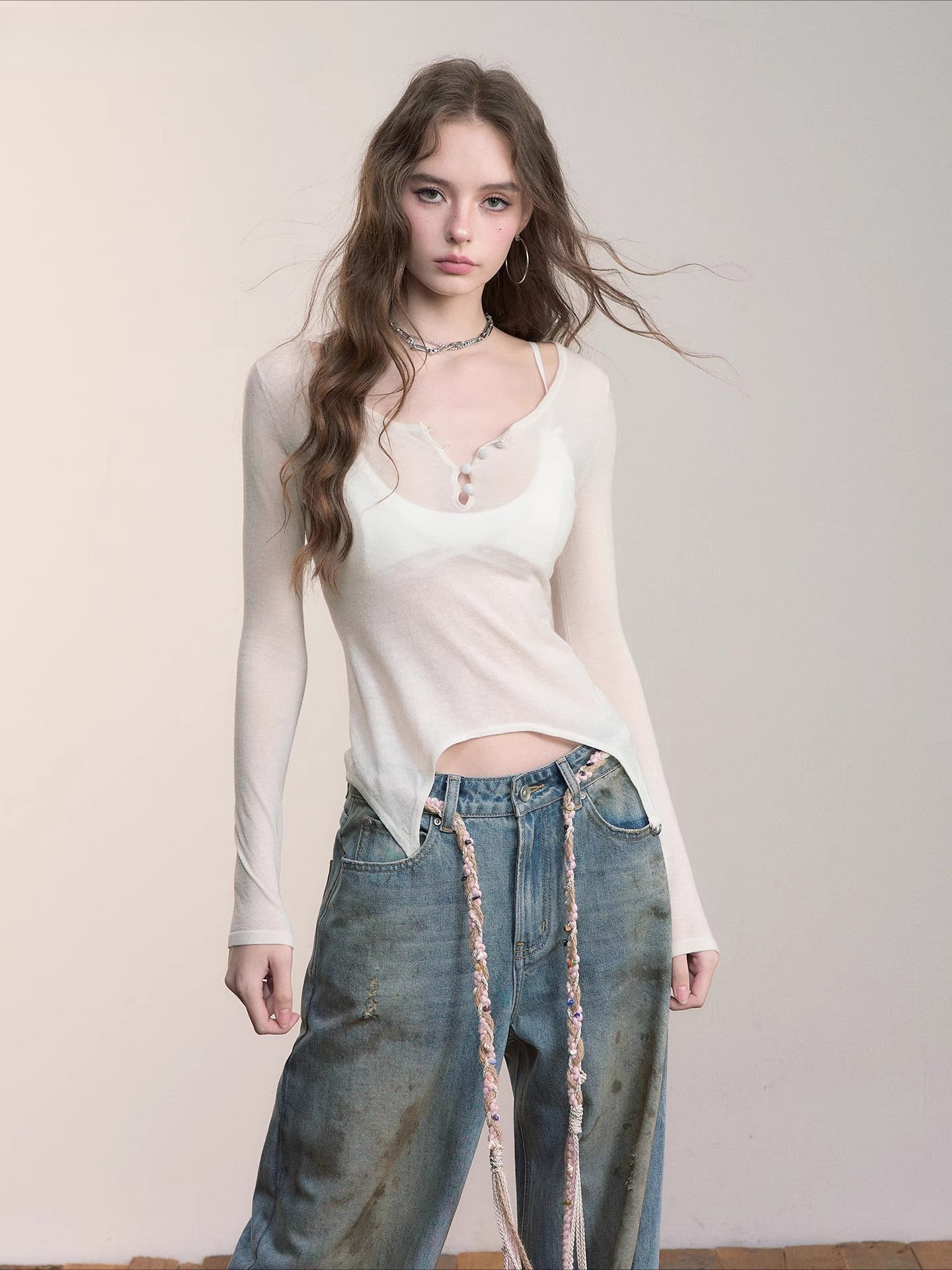 Sculpted Waist Wool Knit Blouse