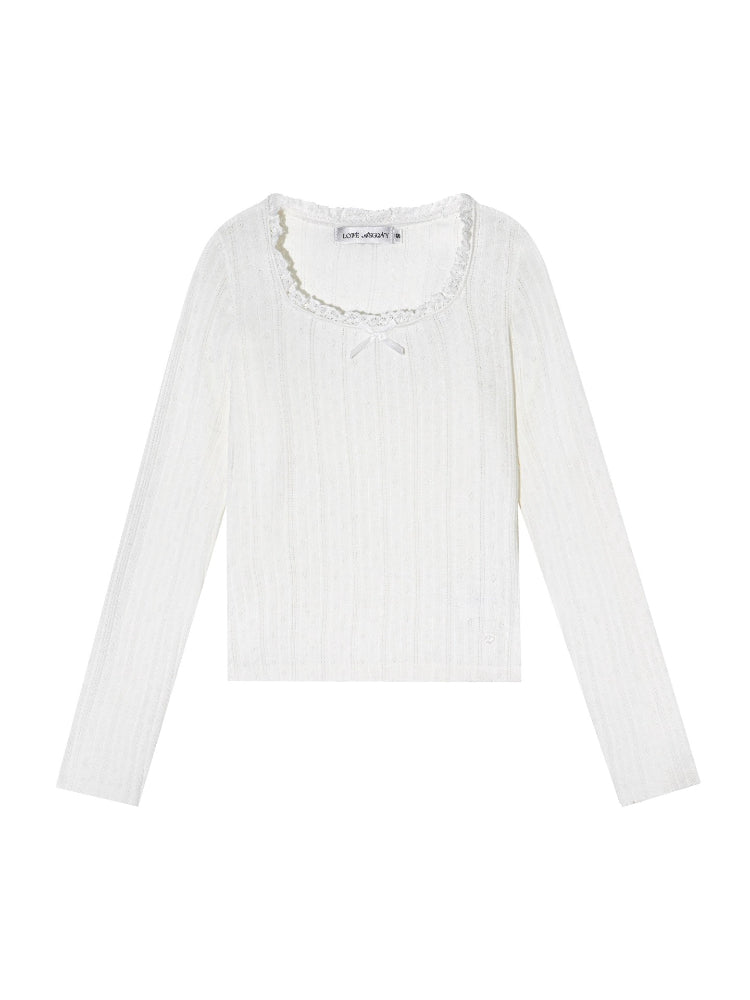 U-Neck Lace Bow Knit Top