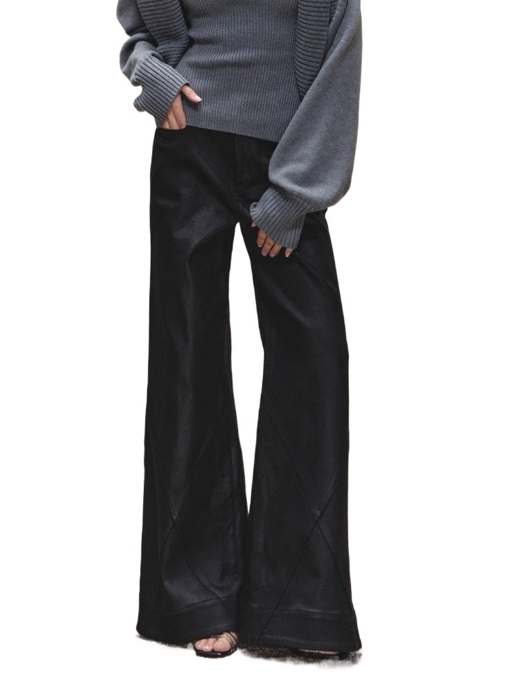 Coated Straight Wide-Leg Pants
