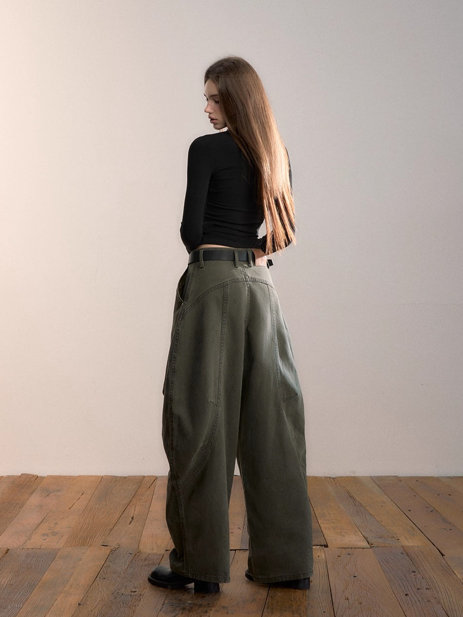 Army Green Wide-Leg Pants