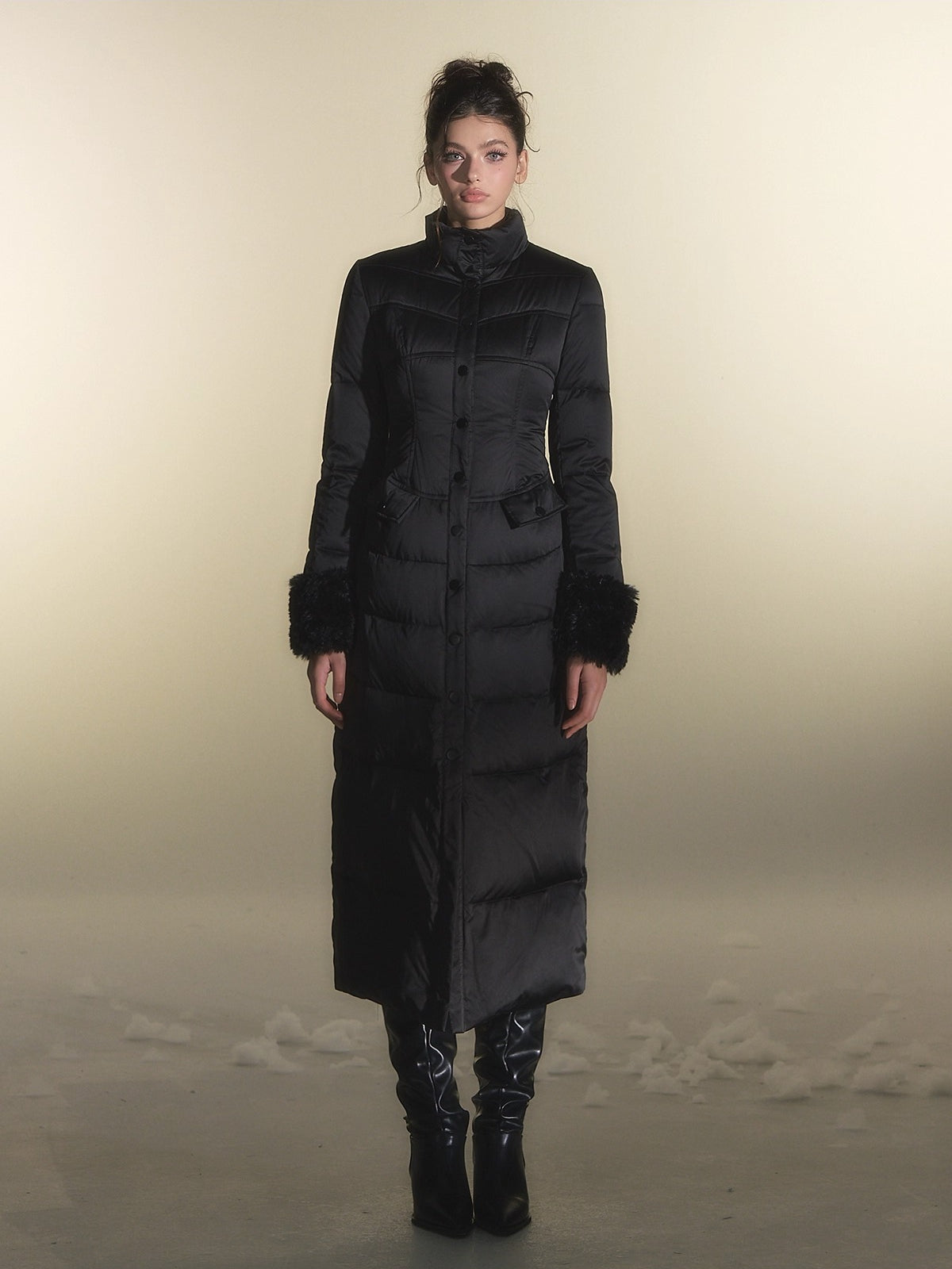 White Duck Down Waist-Coated Long Down Jacket