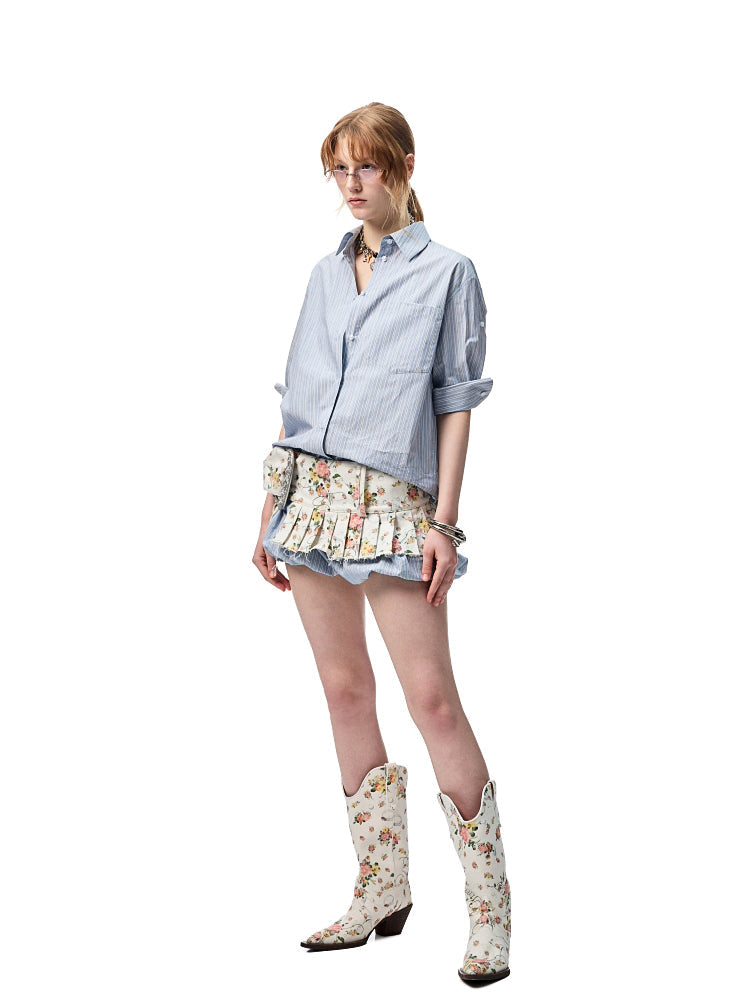 Floral Canvas Waistband Pleated Cummerbund