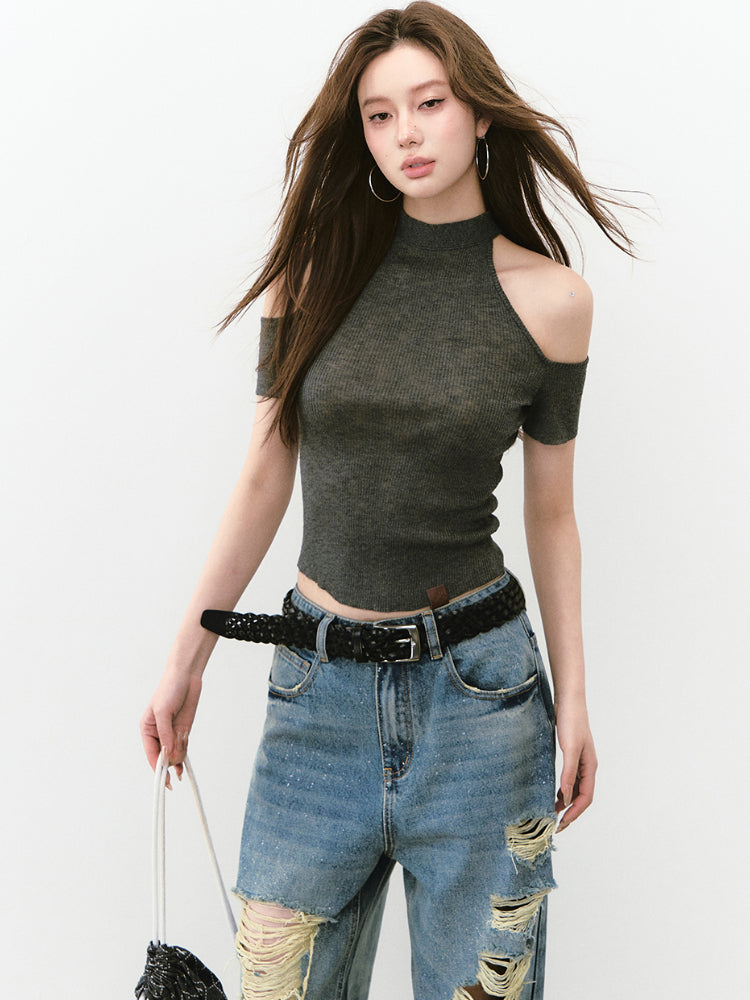 Reversible Strap Thin Knit Bustier Vest