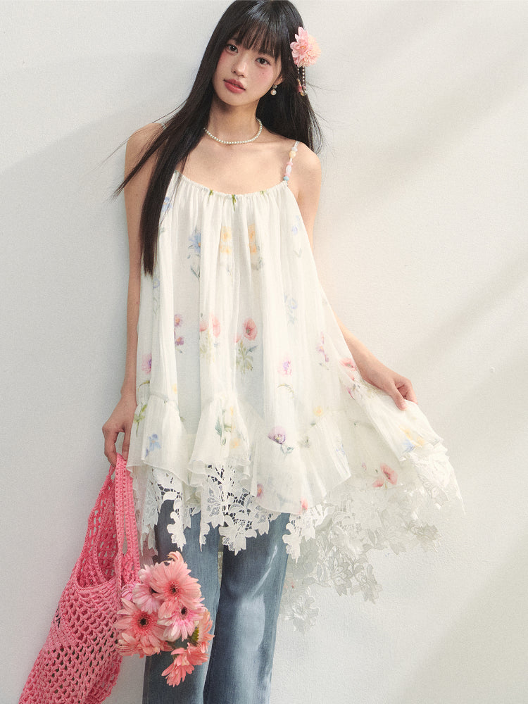 Floral Beaded Spliced Lace Strapless Dress