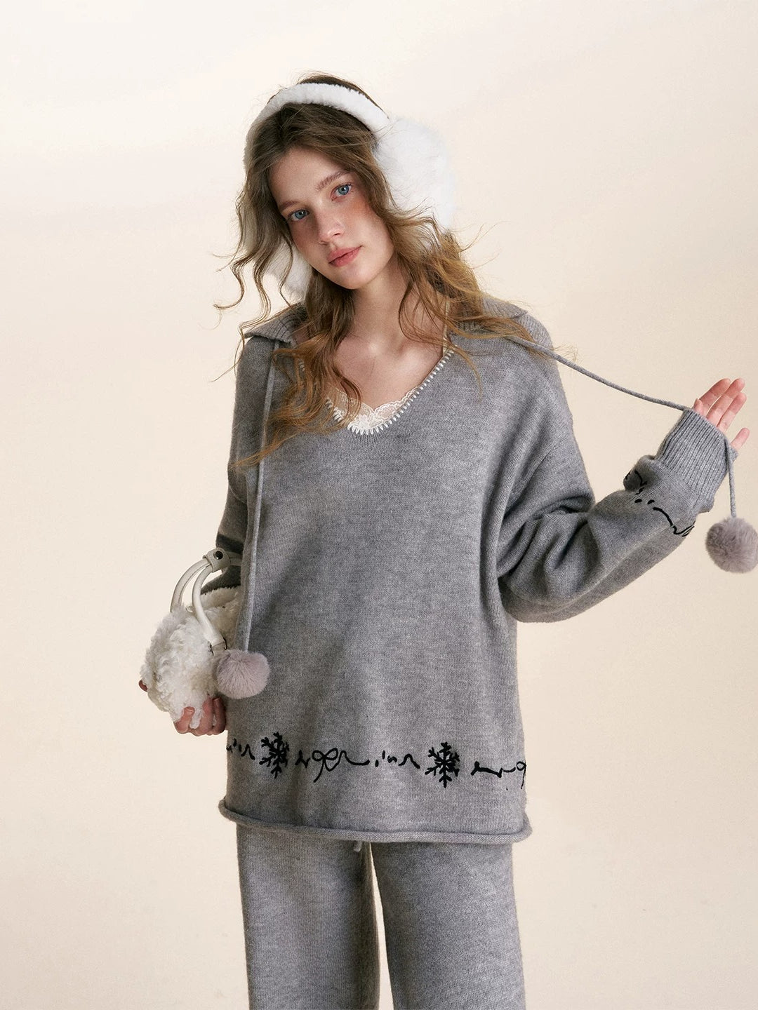 Embroidered Knit Lounge Set
