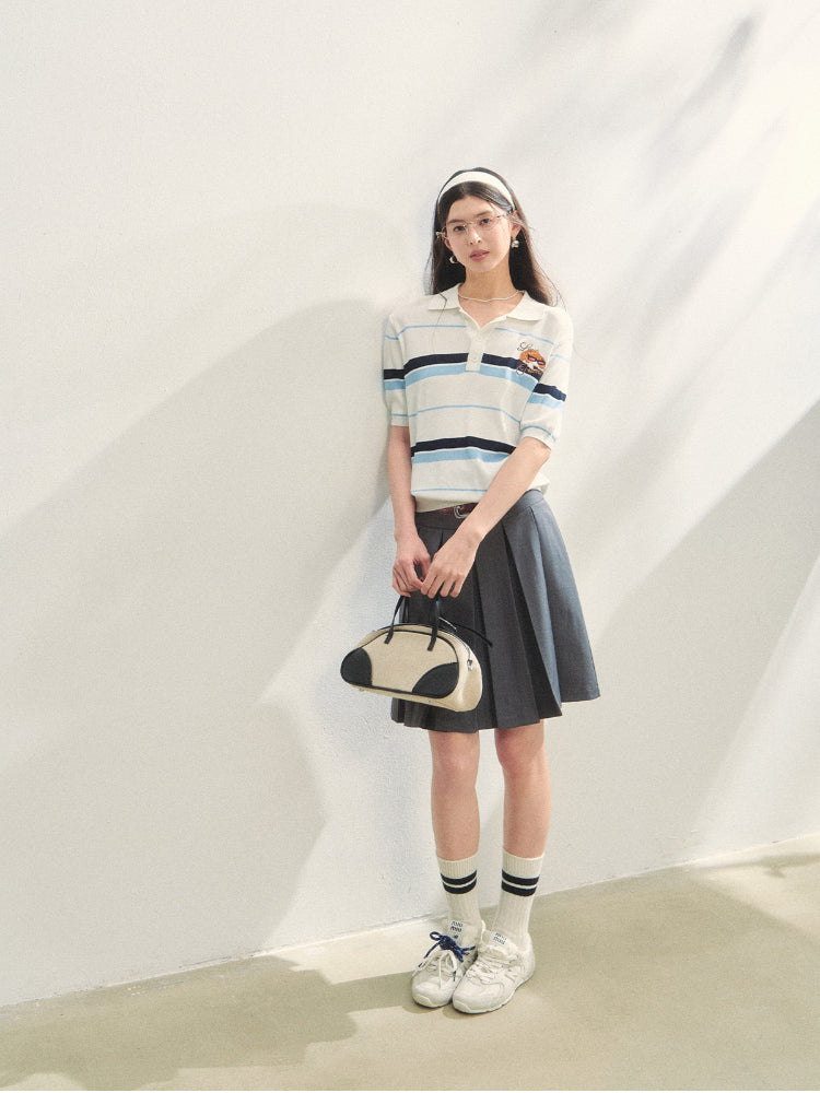 Fake Two-piece Printed Belted Pleated Skirt