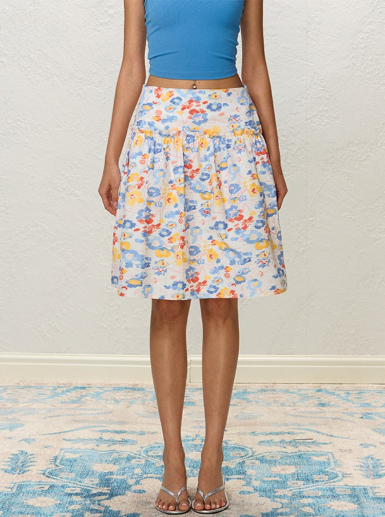 Oil-Paint Midi A-line Skirt