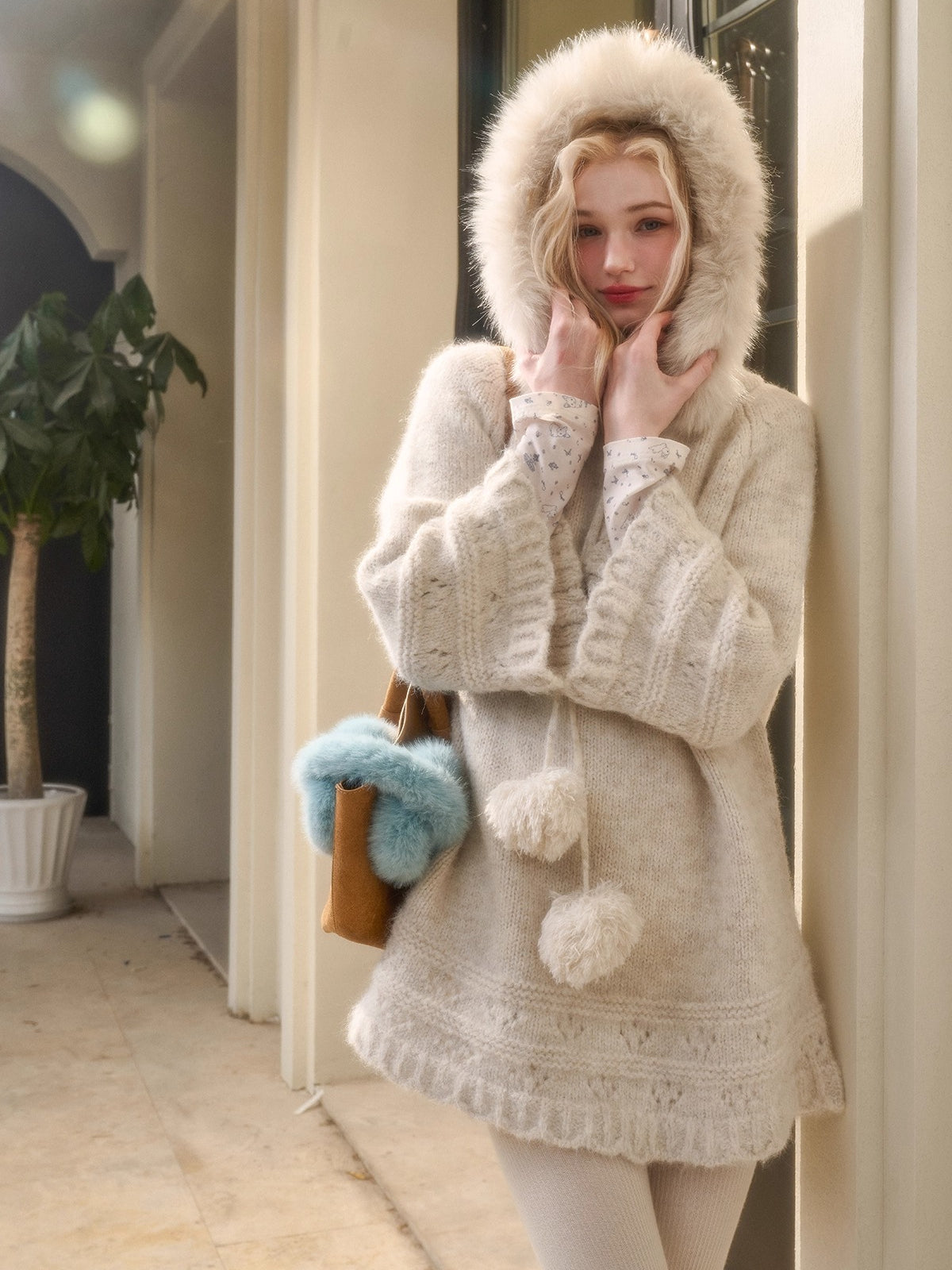 Soft Grace Wool-Blend Knitted Cape Dress