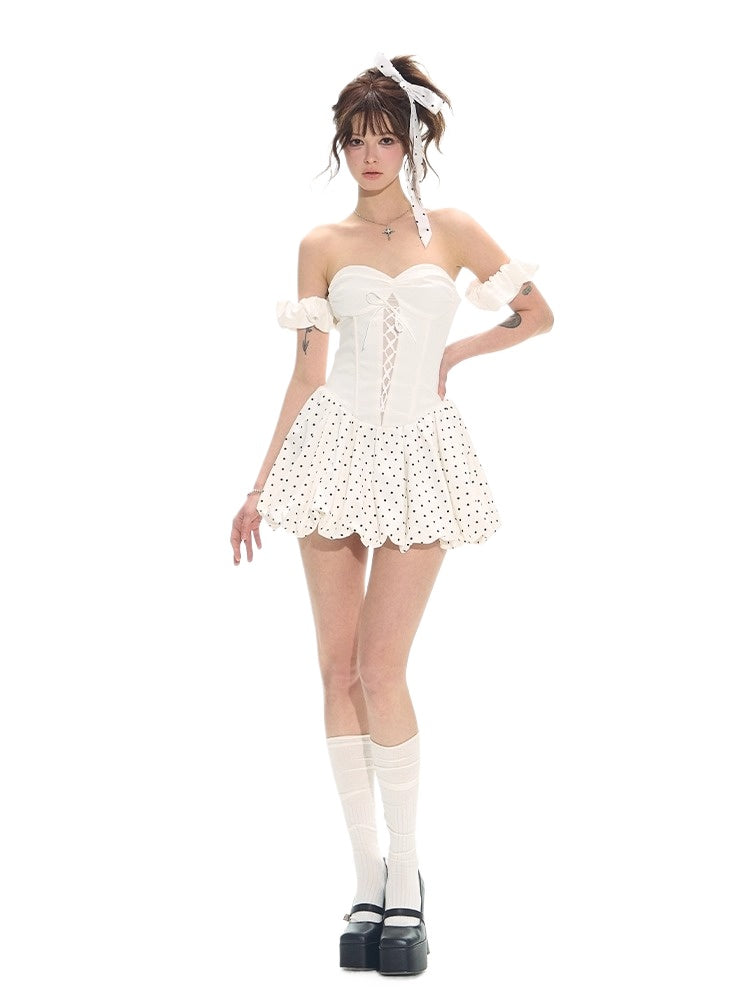 White Polka Dot Corset Balloon Mini Dress