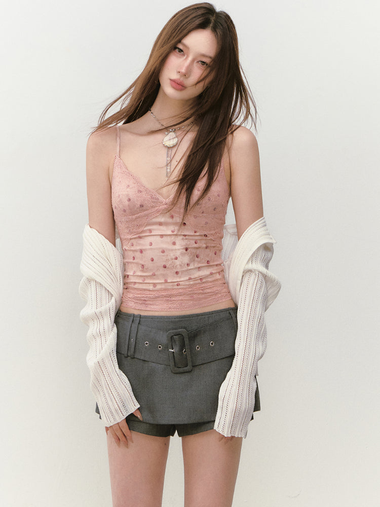 Irregular Tie-Dye Polka Dot Lace Vest
