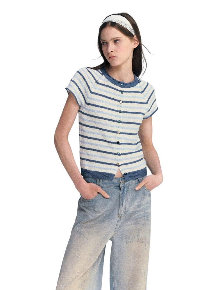 Striped Shell Button Cardigan