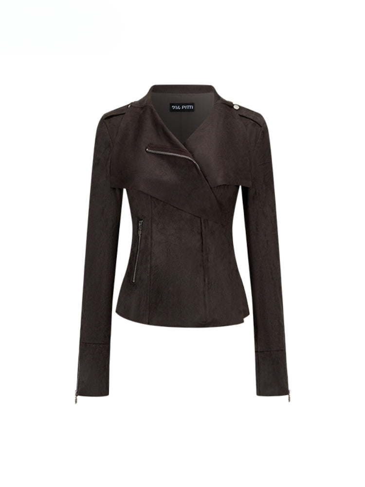 Large Collar Short Suede Jacket