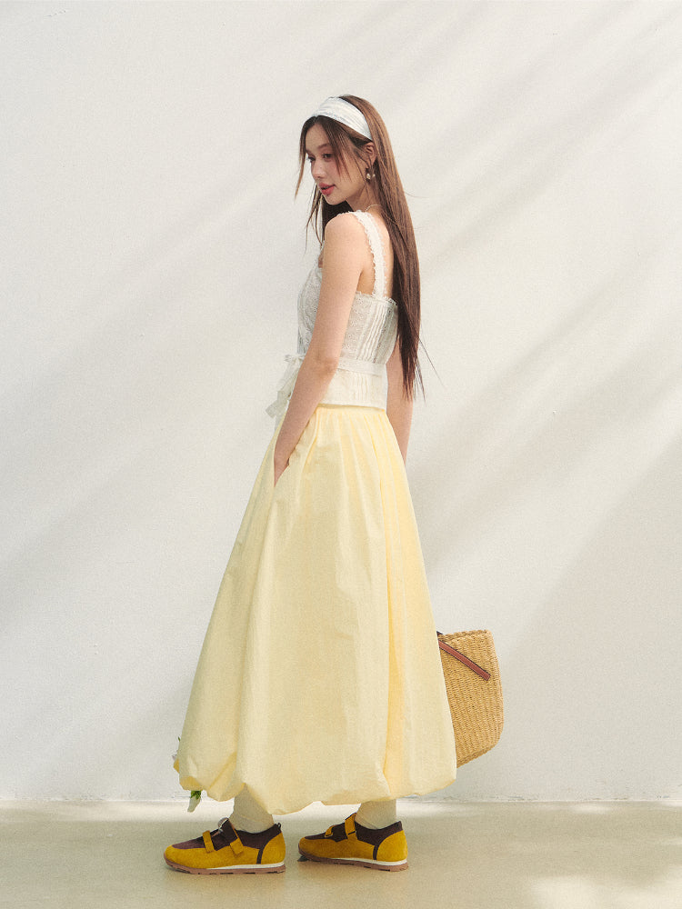 Hollow-out Lace-spliced Tie-up Vest