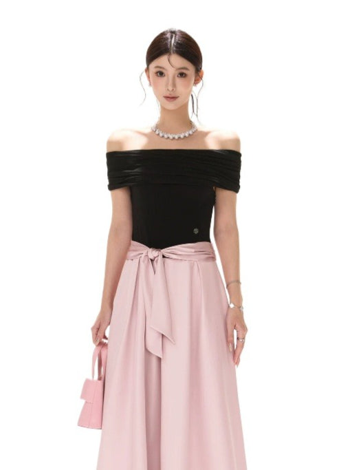 Off-Shoulder Satin Maxi Dress